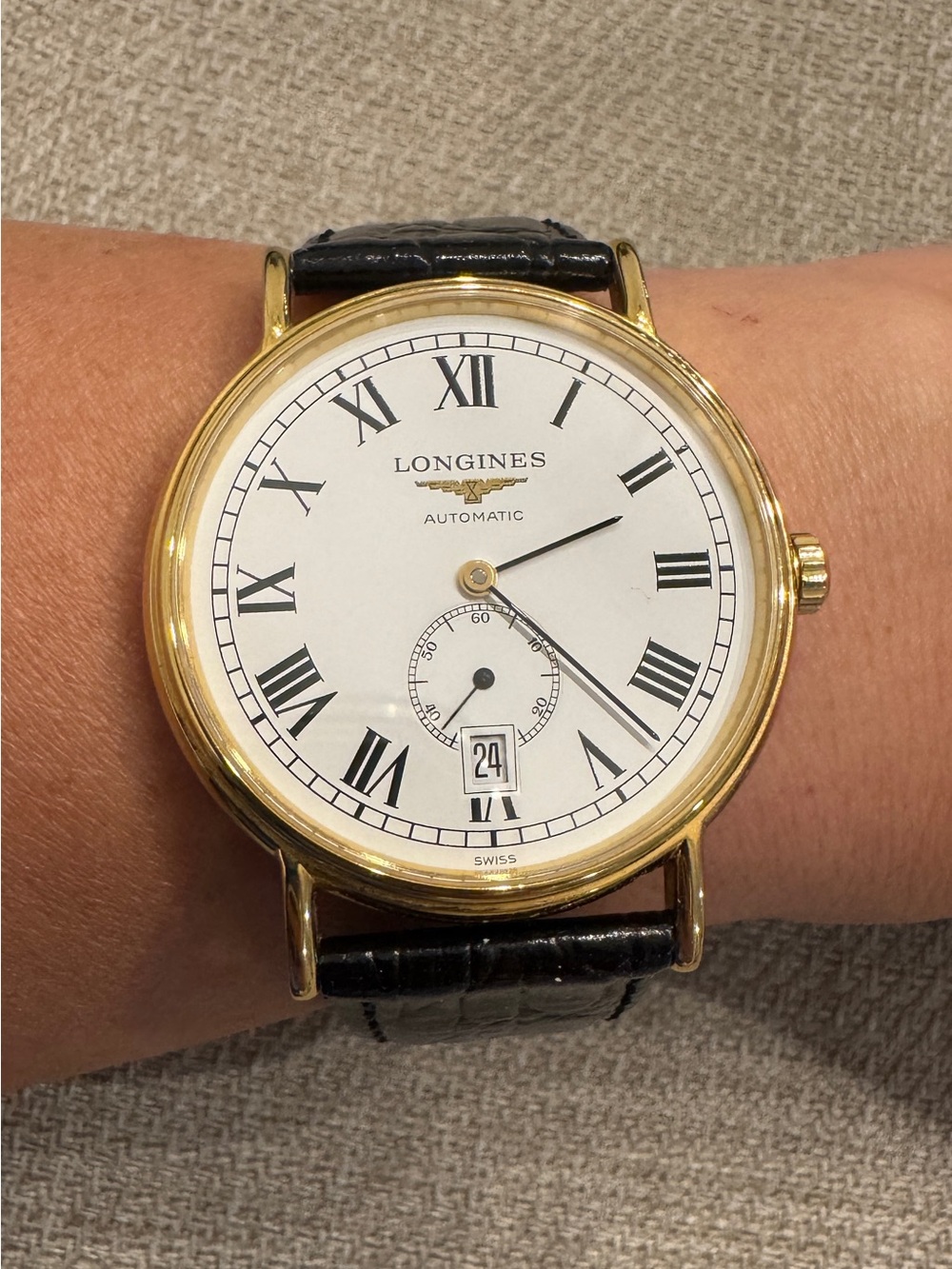 Longines Presence Automatic Yellow Gold PVD Black Leather Mens Watch - Picture 9 of 16